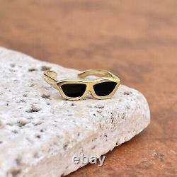 14KT Yellow Gold Black Enamel Sunglasses Shades Adjustable Size TOE Ring NEW