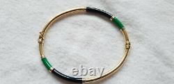 14ct YELLOW GOLD WITH GREEN AND BLACK ENAMEL BANGLE 6.5 grams