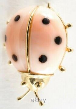 14k Gold Enamel Lady Bug Brooch Pink & Black