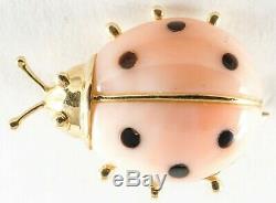 14k Gold Enamel Lady Bug Brooch Pink & Black