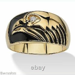 14k Gold Gp Eagle Black Enamel Cz Ring Size 8 9 10 11 12 13