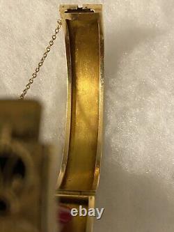14k Gold With Black Enamel Taille D'Epargne Bangle Bracelet Fleur de Lis 1890