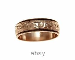 14k Rose Gold Custom Made Hawaiian Plumeria Scroll 6mm Black Enamel Edge Ring