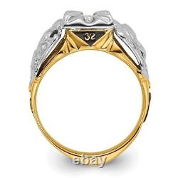 14k Two-tone Gold Polished and Textured with Black Enamel Diamond Masonic Ring