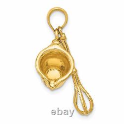 14k Yellow Gold 3D Measuring Cup And Whisk Charm Pendant With Black Accents