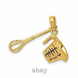 14k Yellow Gold 3D Measuring Cup And Whisk Charm Pendant With Black Accents