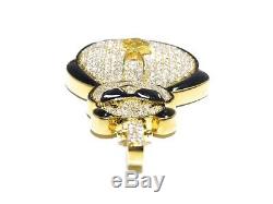 14k Yellow Gold 4.70ct Round Cut White Diamond Black Enamel Fancy Bear Pendant
