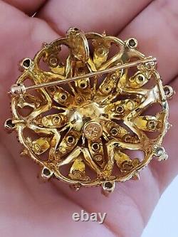 14k Yellow Gold Black Enamel Diamond Starburst Brooch Pendant