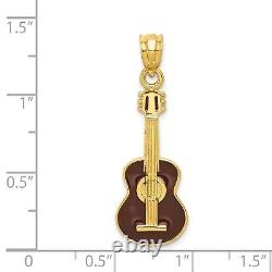 14k Yellow Gold Black Enameled Acoustic Guitar Pendant