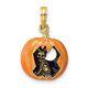 14k Yellow Gold Carved Orange Pumpkin Charm Pendant With Cat And Moon Inside