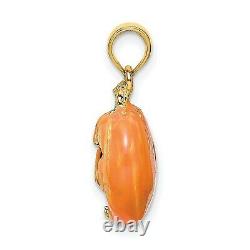 14k Yellow Gold Carved Orange Pumpkin Charm Pendant with Cat and Moon Inside