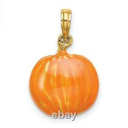 14k Yellow Gold Carved Orange Pumpkin Charm Pendant with Cat and Moon Inside