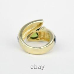 14k Yellow Gold Estate Black Enamel Cabochon Peridot Ring Size 6.25