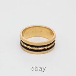 14k Yellow Gold Incised Black Enamel Wide Wedding Band/Ring Size 5.75