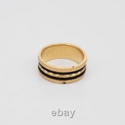 14k Yellow Gold Incised Black Enamel Wide Wedding Band/Ring Size 5.75