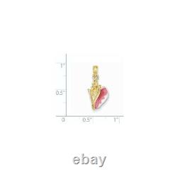 14k Yellow Gold Polished Solid Enameled 3-d Conch Sea Shell Charm Pendant