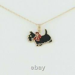 14k Yellow Gold Scottish Terrier Dog Black and Red Enamel Necklace 18 inch