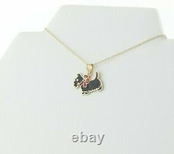 14k Yellow Gold Scottish Terrier Dog Black and Red Enamel Necklace 18 inch