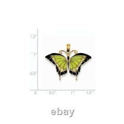 14k Yellow Gold Solid Polished Green Stained Glass Wings Butterfly Charm