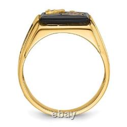 14k Yellow Gold with Black Enamel, Onyx and Diamond Masonic Ring for Mens