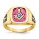 14k Yellow Gold With Black Enamel And Lab Created Ruby Masonic Ring Size10