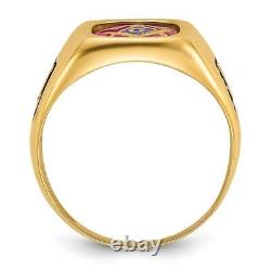 14k Yellow Gold with Black Enamel and Lab Created Ruby Masonic Ring Size10