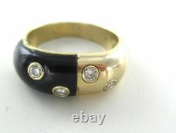 14kt Yellow Gold & Black Enamel Diamond Ring Wedding Band Size 6.5