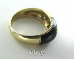 14kt Yellow Gold & Black Enamel Diamond Ring Wedding Band Size 6.5