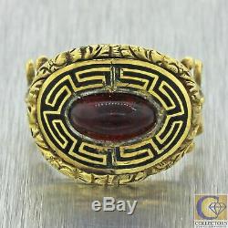 1820s Antique Georgian Estate 14k Yellow Gold Red Stone Black Enamel Ring Z9