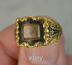 1832 William 18ct Gold & Black Enamel Mourning Panel Ring d0420