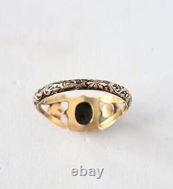1844 antique memorial ring, 18ct gold, black enamel, engraved. IOR/R556