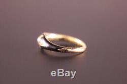 1857 Rare Momento Mori Ring in 18ct Yellow Gold Black Enamel Antique Mourning