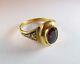1860s Victorian 10ct Gold, Black Enamel And Oval Garnet Mourning Ring, Size Q