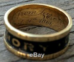 1861 In Memory Of, Mourning Band Ring, 18K Gold, Black Enamel