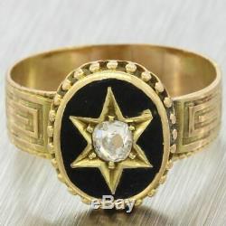 1870s Antique Victorian 14K Gold Jewish Star of David Black Enamel Diamond Ring