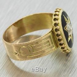 1870s Antique Victorian 14K Gold Jewish Star of David Black Enamel Diamond Ring