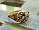 1876 Mourning Ring Antique Black Enamel Victorian Gold Seed Pearl Ornate No Hair
