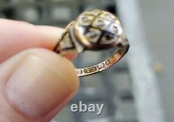 1876 Mourning Ring Antique Black Enamel Victorian Gold Seed Pearl Ornate NO HAIR