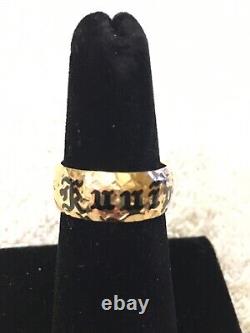 1878 14K Solid Gold Hawaiian Ring with Black Enamel Letter, Size 7