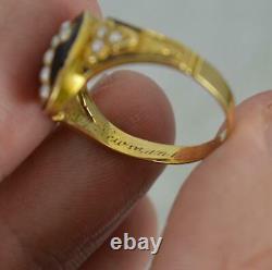 1878 18ct Gold Black Enamel and Seed Pearl In Memory Of Mourning Ring
