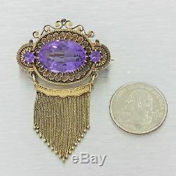 1880s Antique Victorian 14k Yellow Gold Black Enamel Purple Amethyst Brooch Pin