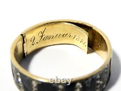 1886 ALICE Gold & Diamonds Black Enamel Mourning Ring SECRET COMPARTMENT a/f