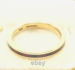 18CT Gold & Red Black Enamel Wedding Ring Flat Sided 1.9mm Wide Band SizeH, US4