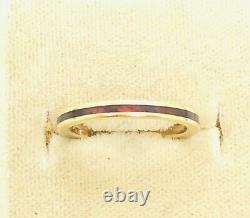 18CT Gold & Red Black Enamel Wedding Ring Flat Sided 1.9mm Wide Band SizeH, US4