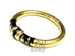 18K 750 Yellow Gold Black Enamel Bangle Bracelet