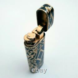 18K Solid gold Cartier lighter, hand carved, black enamel
