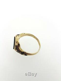 18K Yellow Gold, Banded Agate & Black Enamel Antique Mourning Ring, c1880s