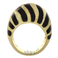 18K Yellow Gold Black Enamel Made In Italy Fashion Women Ring