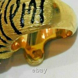 18K Yellow Gold & Black Enameled Tiger Ring with Diamonds & Ruby Eyes Size 7