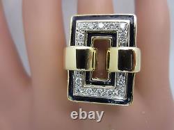 18K Yellow Gold Diamond Black Enamel Fancy Ring 0.56 CT